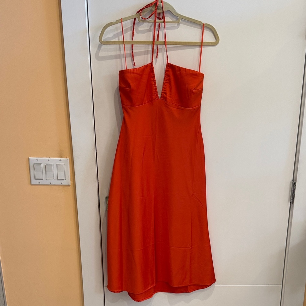Abercrombie & Fitch Satin Slip Vibrant Orange Halter Dress NWT XS petite